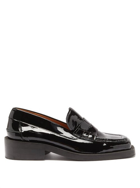 Ganni - Patent-leather Penny Loafers - Womens - Black