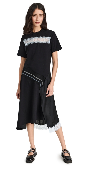 3.1 phillip lim deconstructed t-shirt dress with satin and lace blk multi m