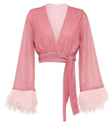 Oséree Lumière feather-trimmed wrap shirt in pink