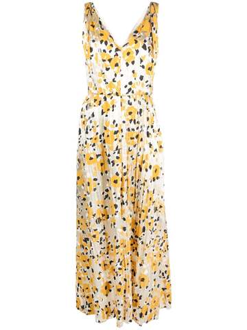 lanvin floral-print pleated dress - neutrals