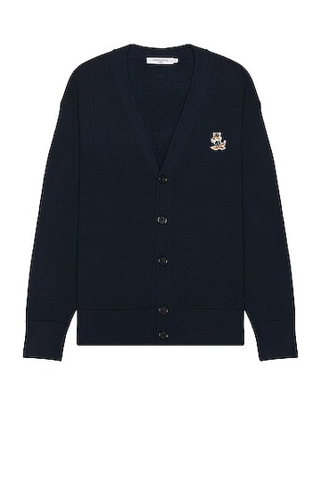 maison kitsune dressed fox patch relaxed cardigan in navy