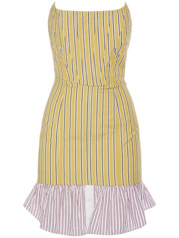 dsquared2 striped cotton strapless mini dress in yellow / multi
