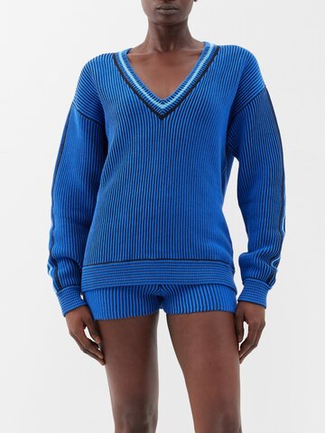 the upside - nirvana louie organic-cotton v-neck sweater - womens - blue