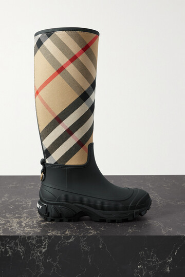 burberry - checked canvas and rubber rain boots - black