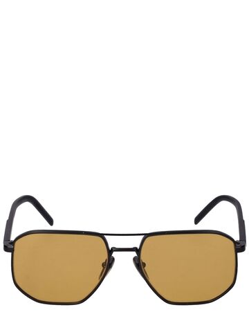 prada obsesive triangle pilot metal sunglasses in black / yellow