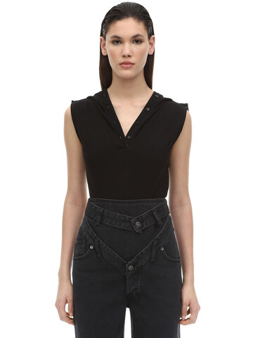 Y PROJECT Sleeveless Cotton Jersey Polo Bodysuit in black