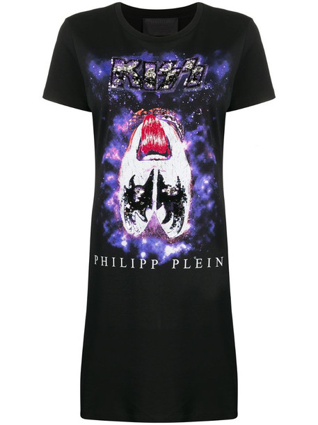 Philipp Plein KISS-print T-shirt dress in black