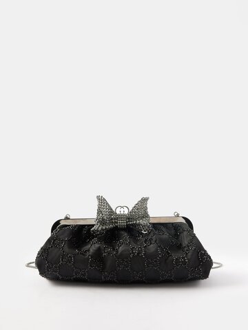 gucci - broadway crystal-embellished satin clutch bag - womens - black
