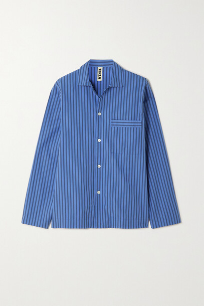 Tekla - Striped Organic Cotton-poplin Pajama Shirt - Blue