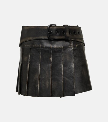 off-white pleated leather miniskirt in black