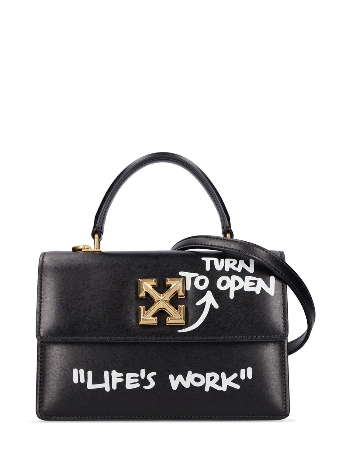 OFF-WHITE Jitney 1.4 Leather Top Handle Bag in black / white