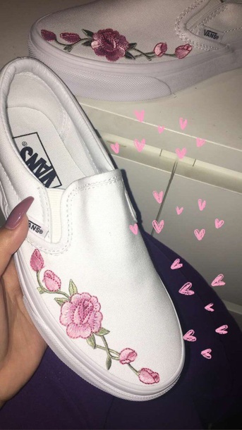 white vans with roses embroidered
