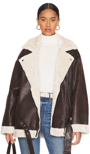 WeWoreWhat Suede Bonded Faux Fur Moto Jacket in Chocolate in ivory