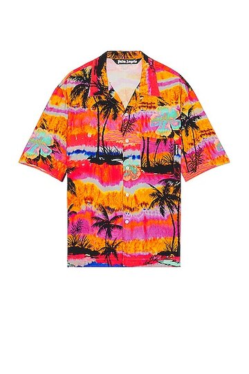 palm angels psychedelic palms bowling shirt in fuchsia