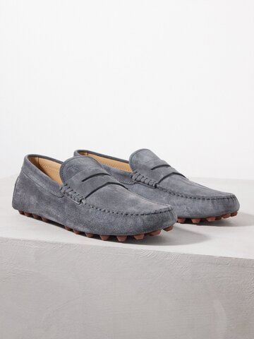 tod's - gommino suede loafers - mens - grey