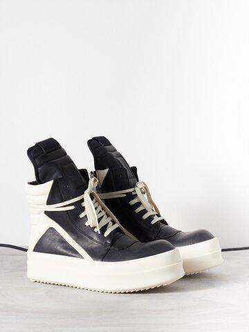 rick owens - bumper geobasket high-top leather trainers - mens - black white