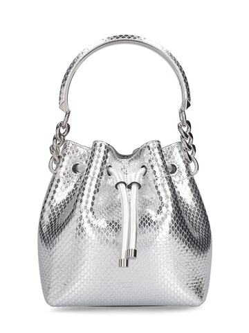 jimmy choo lvr exclusive bon bon leather bucket bag in silver
