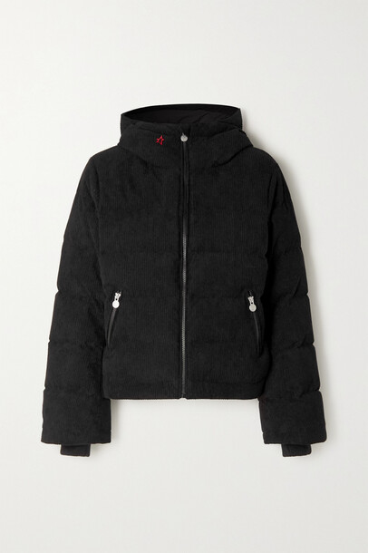 Perfect Moment - Polar Flare Hooded Quilted Corduroy Down Ski Jacket - Black