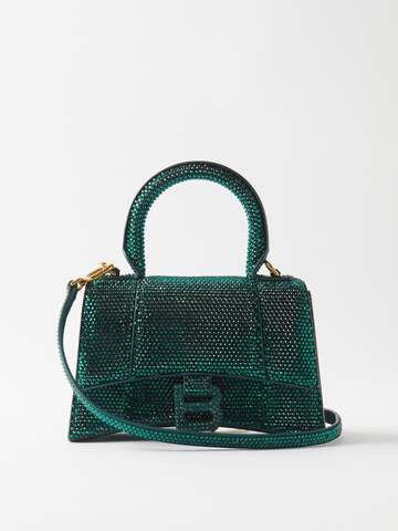 balenciaga - hourglass xs crystal-embellished cross-body bag - womens - green