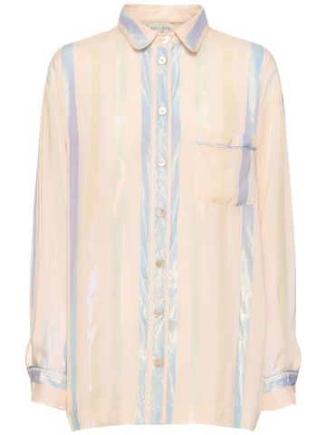 forte_forte iris habotai silk blend pajama shirt in white / multi