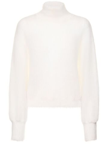 ALBERTA FERRETTI Knit Mohair Blend Turtleneck Sweater in white