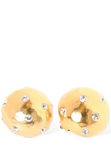 saint laurent brass & crystal dome earrings in gold