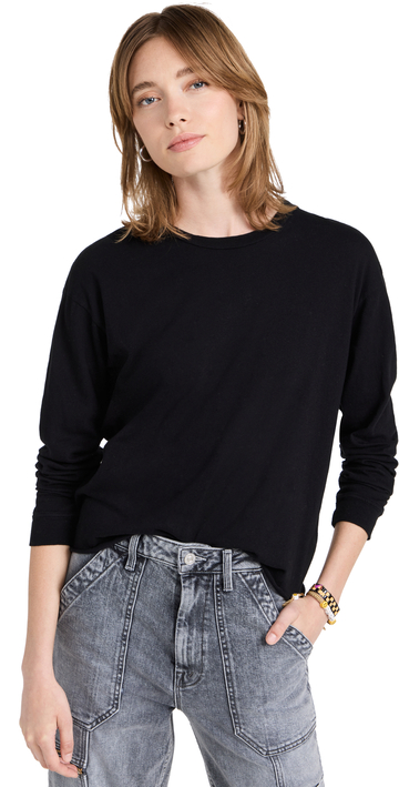 MOTHER The Long Sleeve Slouchy Cut Off Tee in black