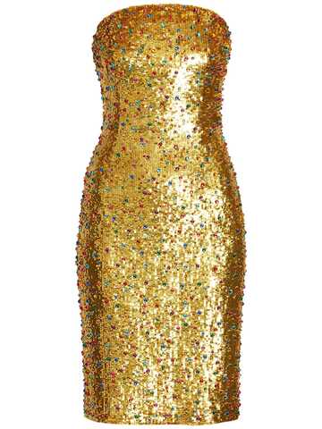 moschino sequin embellished tulle strapless dress in yellow