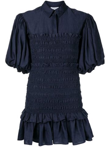 acler smocked puff-sleeve dress - blue