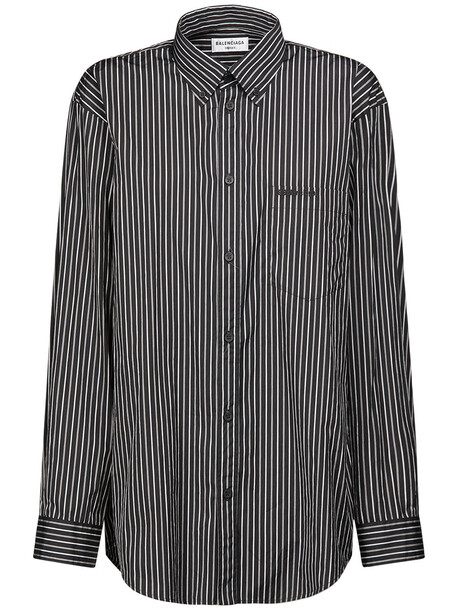 BALENCIAGA Large Fit Striped Poplin Shirt in black / grey