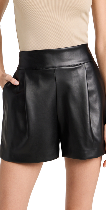 Susana Monaco Faux Leather Pleated Shorts in black