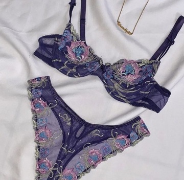 underwear,purple,blue,green,floral,flowers,lingerie set,lingerie