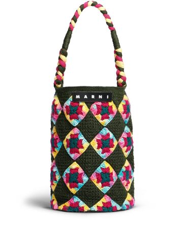 marni market large cylinder crochet tote bag - black