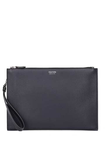 tom ford flat leather pouch w/ strap in blue
