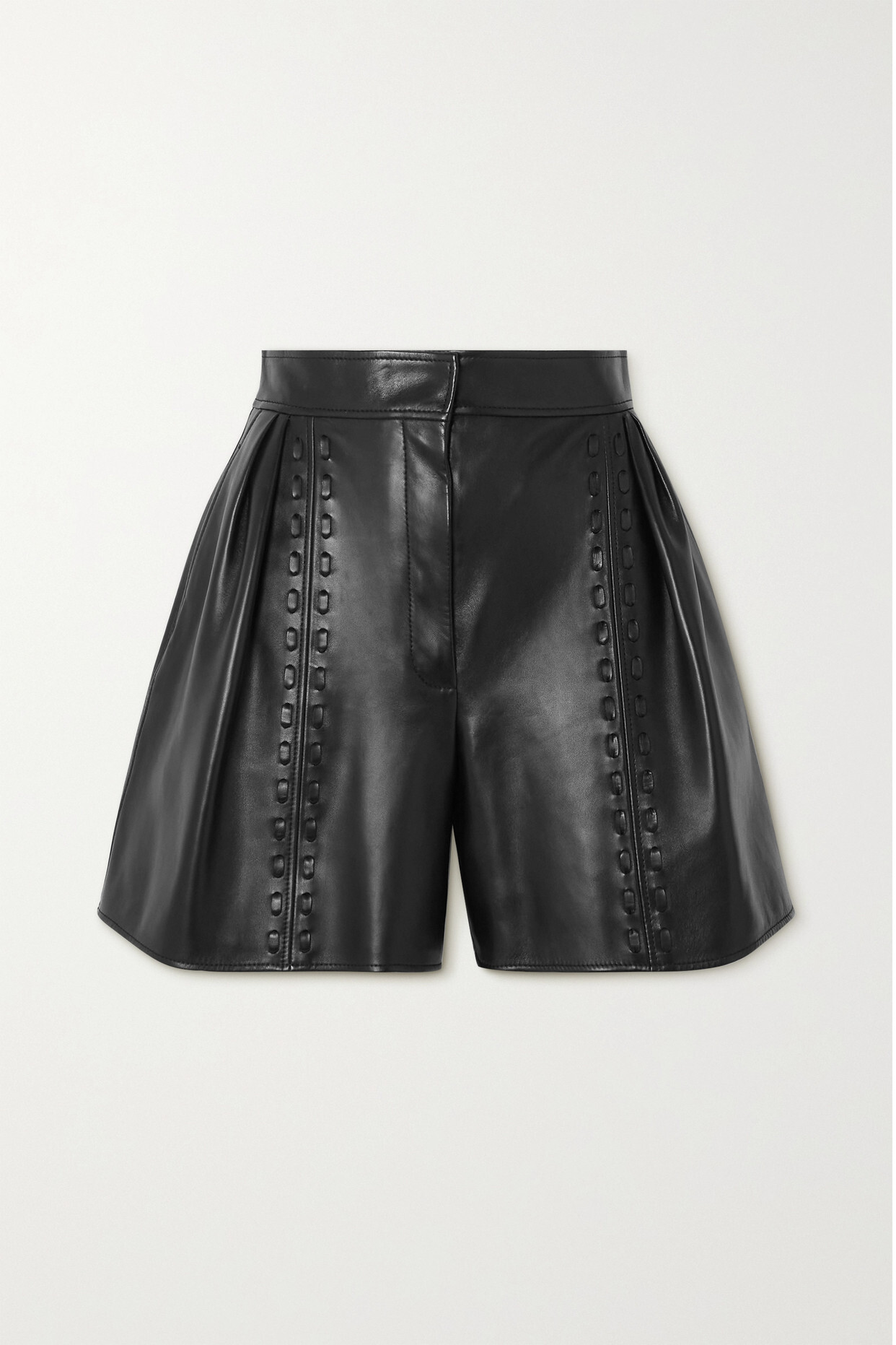 Alexander McQueen - Whipstitched Pleated Leather Shorts - Black