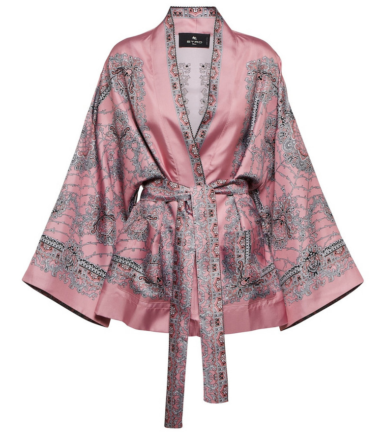 Etro Paisley printed silk kimono in pink