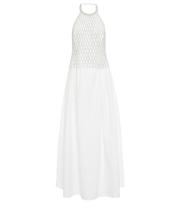 Brunello Cucinelli Embellished cotton-blend gown in white