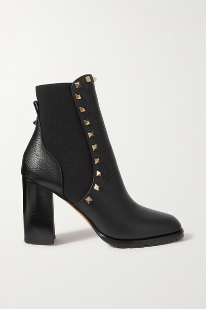 Valentino - Valentino Garavani Rockstud Beatle Textured-leather Ankle Boots - Black
