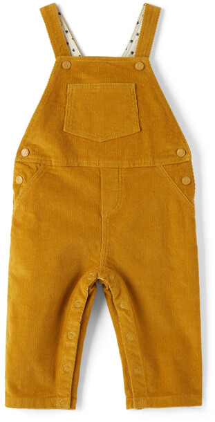 Petit Bateau Baby Yellow Corduroy Overalls in brown