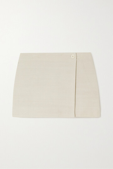 staud - tour wrap-effect cotton-blend mini skirt - neutrals