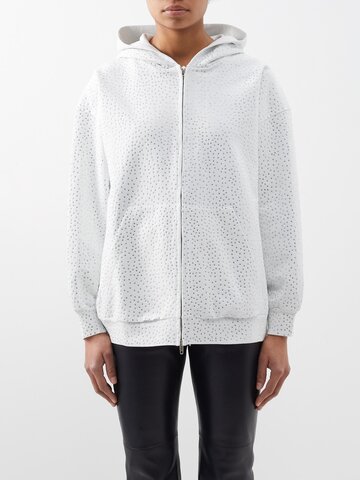 balenciaga - crystal-embellished cotton-jersey hoodie - womens - white