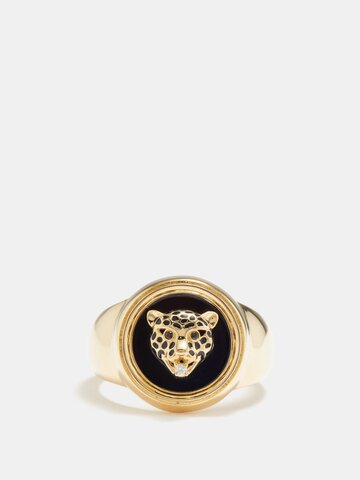 yvonne leon - leopard diamond & 9kt gold signet ring - mens - gold