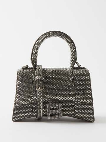 balenciaga - hourglass xs crystal-embellished leather handbag - womens - grey