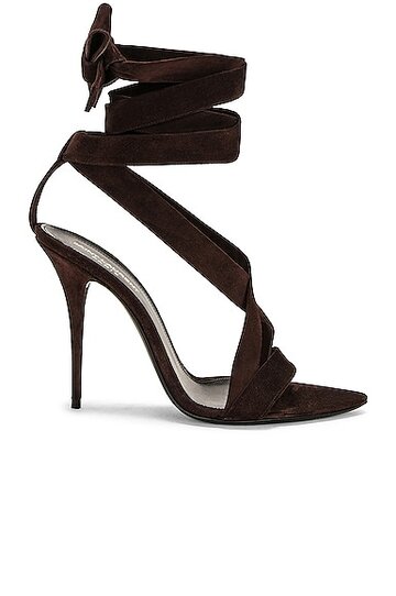 saint laurent gippy suede lace up sandal in brown in red