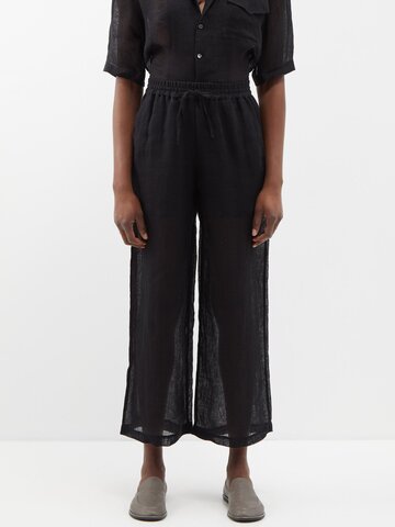 le kasha - yaffa organic-linen wide-leg trousers - womens - black