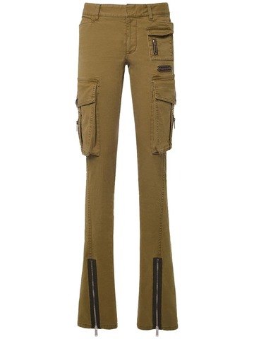 DSQUARED2 Low Waist Flared Cotton Cargo Pants in khaki