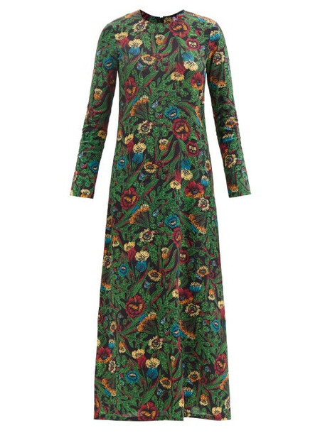 La DoubleJ - Swing Sable Botanical-print Twill Maxi Dress - Womens - Green Multi
