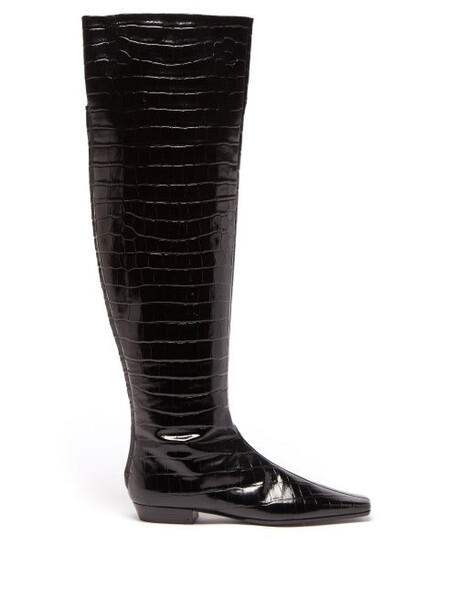 Totême - Crocodile-effect Leather Over-the-knee Boots - Womens - Black
