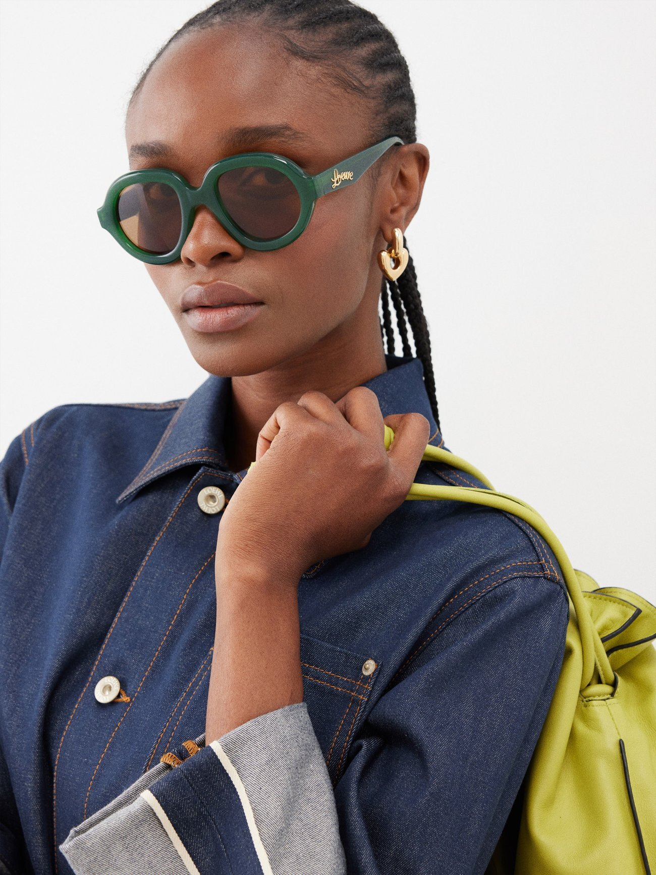 Loewe Eyewear - Round Aviator Acetate Sunglasses - Womens - Green Brown
