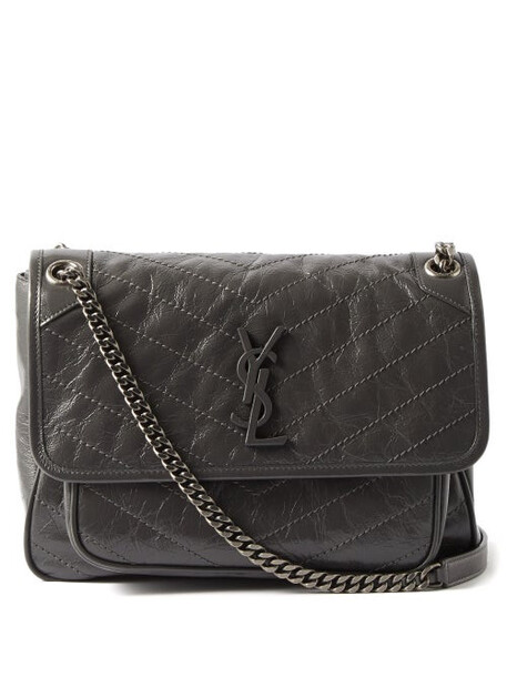 Saint Laurent - Niki Medium Crinkled-leather Shoulder Bag - Womens - Dark Grey